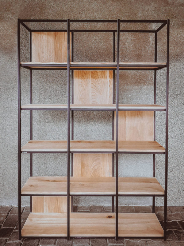 Regał dębowo stalowy CAGE do salonu