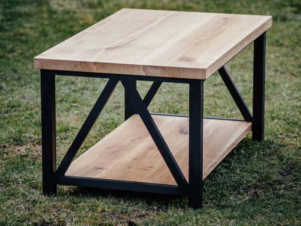 Stolik kawowy loftowy SOPORTE z dwoma blatami